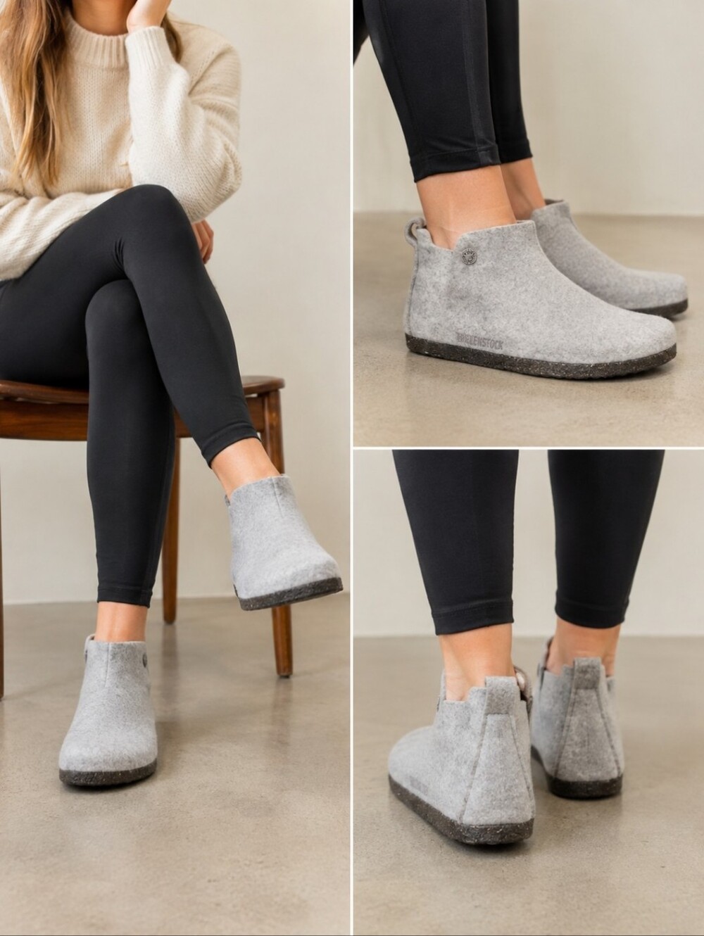 Birkenstock Andermatt Shearling Wool Felt Ankle Bootie Light Gray Size 5 EU 36